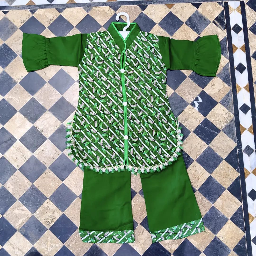 14 Augist 2 pcs Girl Fancy Embroidered Shirt And Trouser Set
