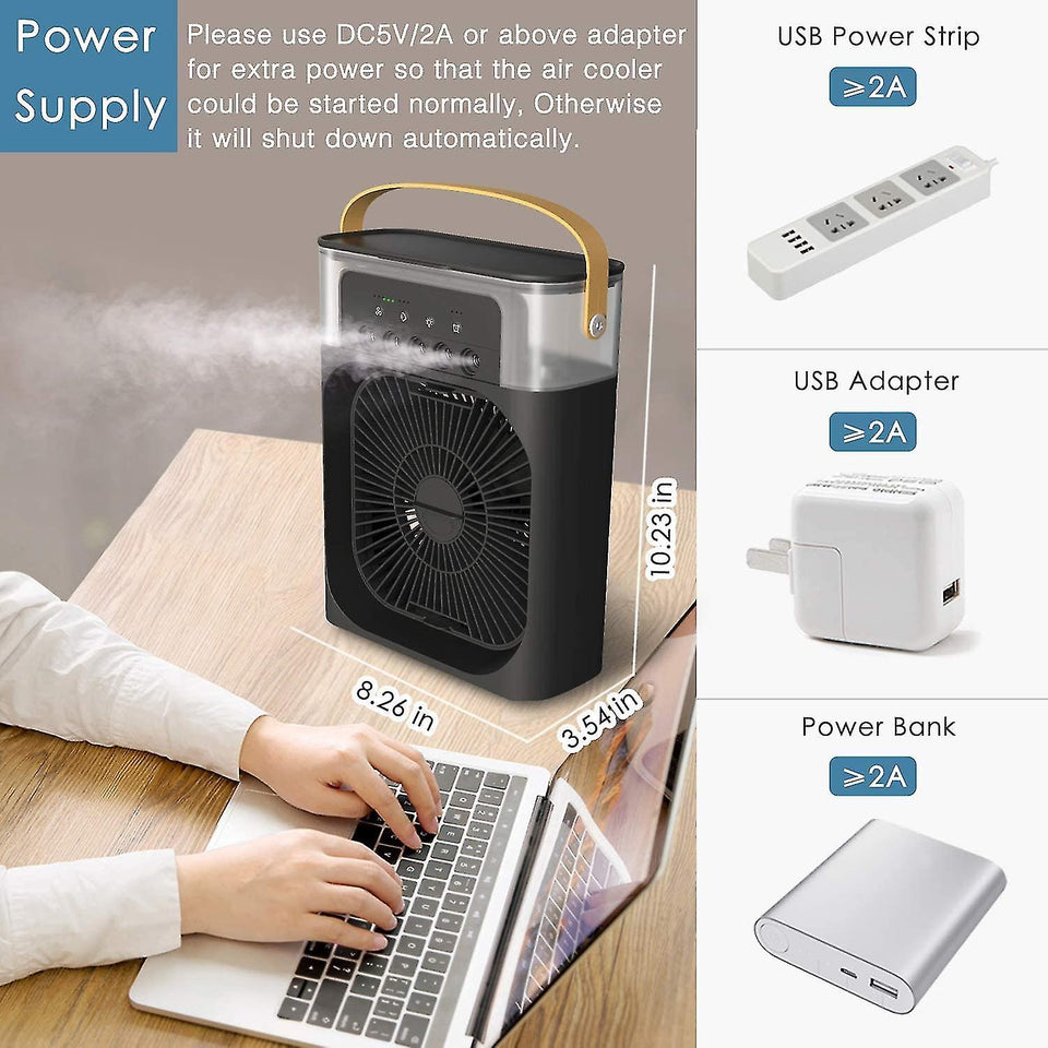 Portable Air Conditioner Fan With 3 Wind Speeds, Humidifier With LED Night Light Water Mist Fans
