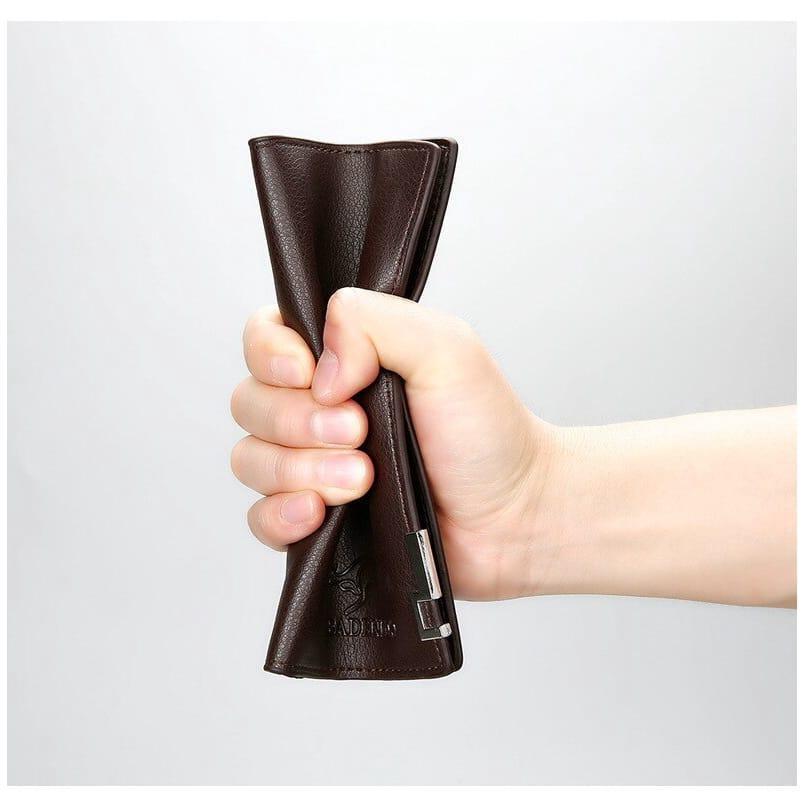 Men's UP Leather Bi-Fold Wallet Brown Black Slim