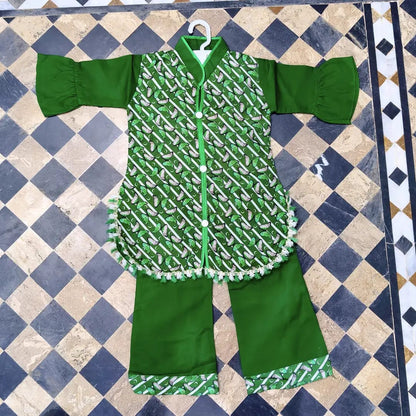 14 Augist 2 pcs Girl Fancy Embroidered Shirt And Trouser Set