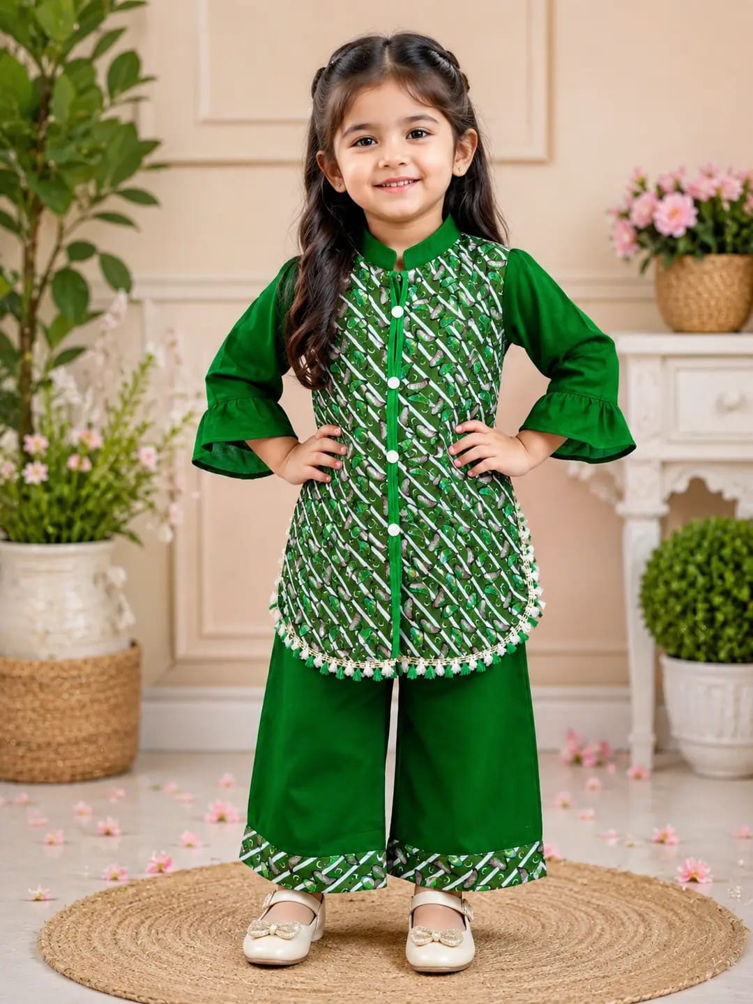 14 Augist 2 pcs Girl Fancy Embroidered Shirt And Trouser Set