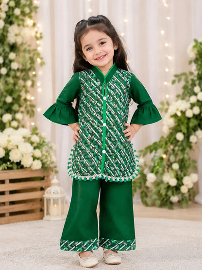 14 Augist 2 pcs Girl Fancy Embroidered Shirt And Trouser Set