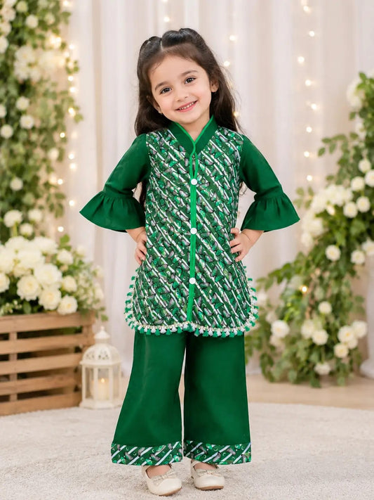 14 Augist 2 pcs Girl Fancy Embroidered Shirt And Trouser Set