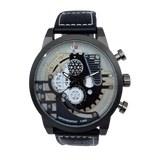 men's Skeleton watch matte black leather strep